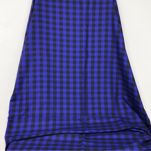Vintage 70s blue-purple & black checkered double sided fabric 72” x 60” - Picture 1 of 7